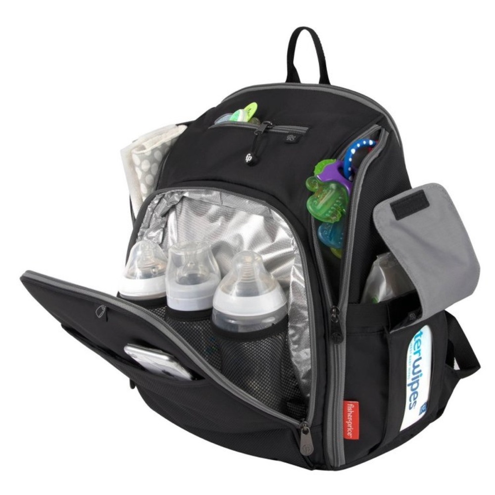Fisher-Price Black and Silver Diaper Backpack